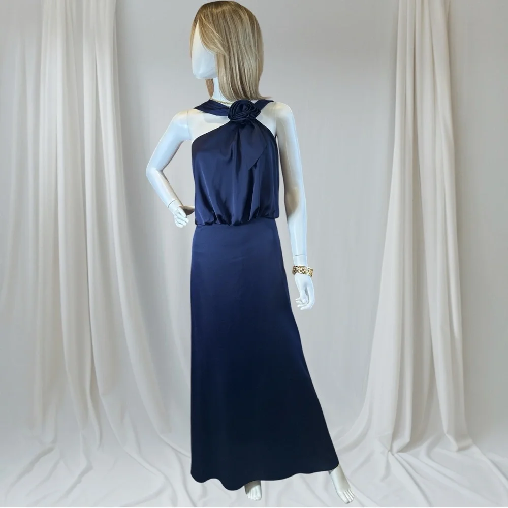 Max & Cleo Blue Halter Cocktail Gown - Picture 1 of 9
